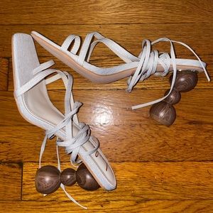 Natural Lace-Up Sculpted High Heel Sandals